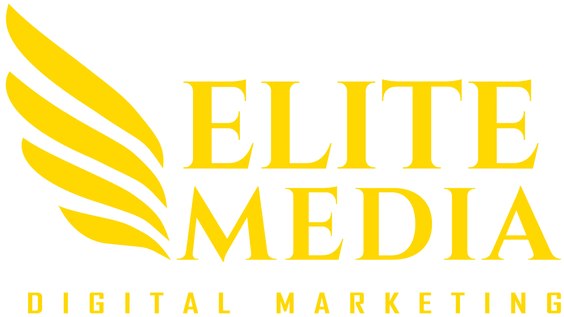 Elite Media Digital Marketing gold logo with transparent background.